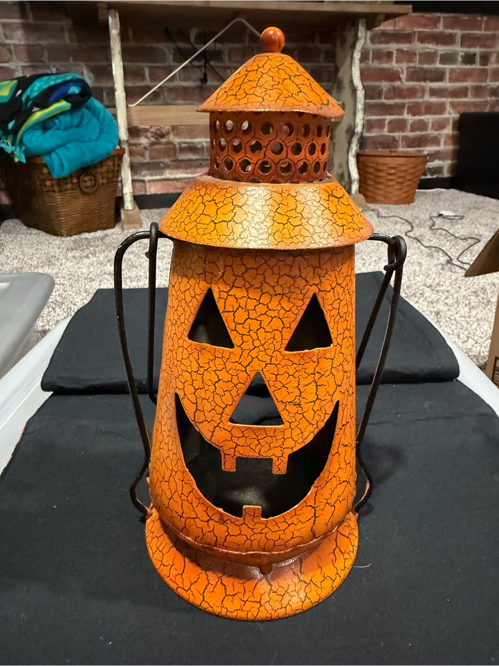Clover gardens Halloween Jack o Lantern rustic metal lantern.
